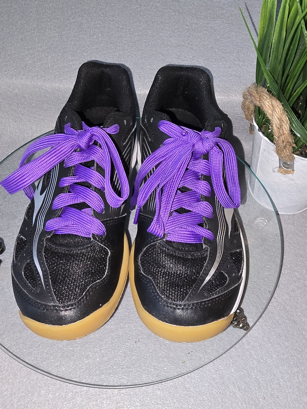 Mizuno Black with Purple Accent Womens Athletic Shoes